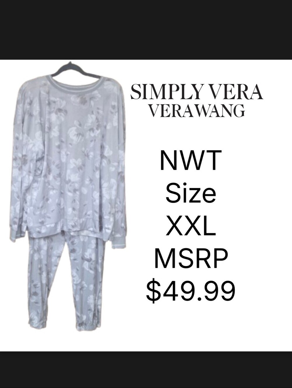 NWT Simply Vera Vera Wang Long Sleeve Pajama Top & Pajama Jogger Set Size XXL